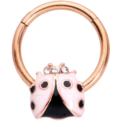 16 Gauge 3/8 Clear Gem Rose Gold Tone Lil Ladybug Hinged Segment Ring