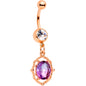 Purple Gem Rose Gold Tone Dangle Belly Ring