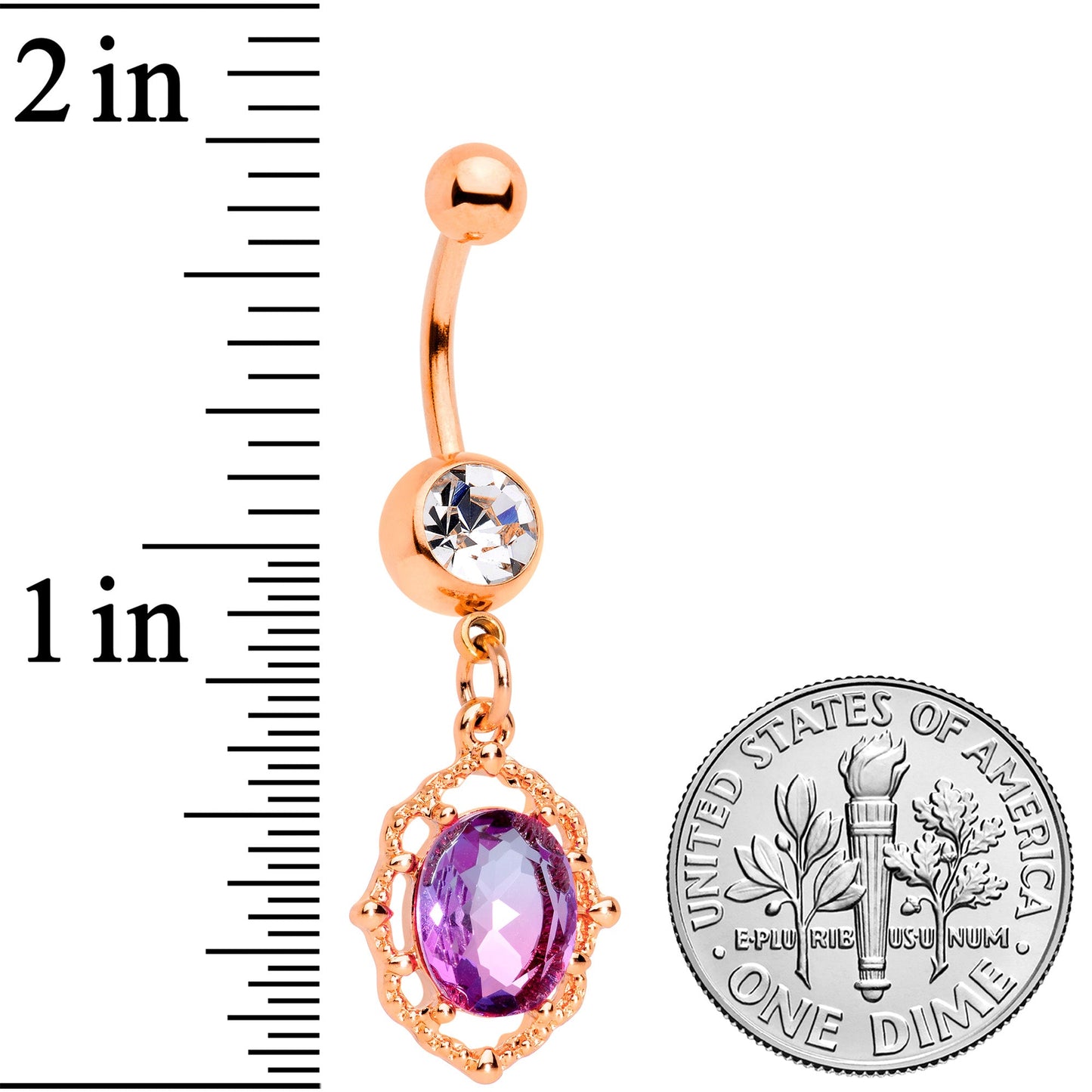 Purple Gem Rose Gold Tone Dangle Belly Ring