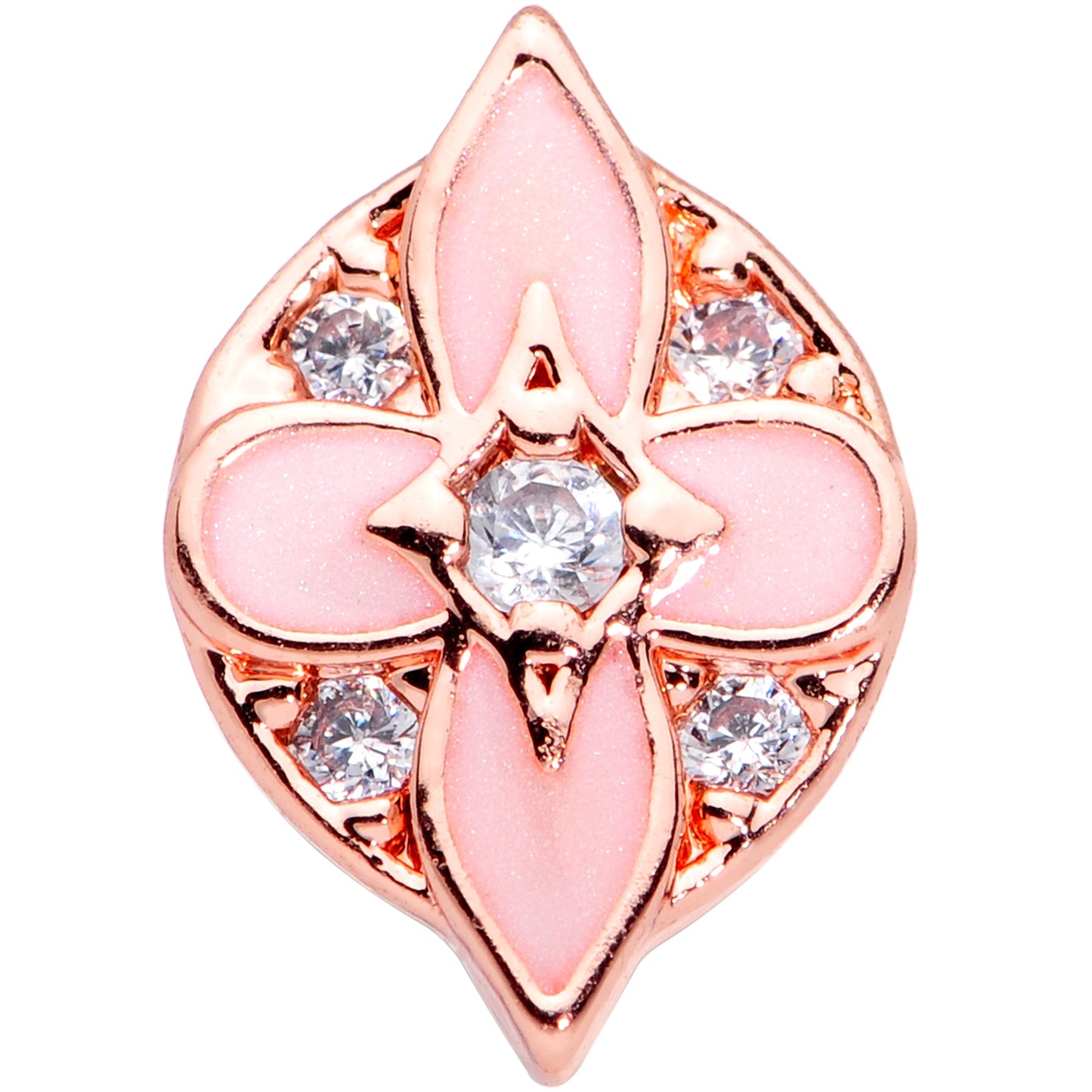 20 Gauge 1/4 Clear Gem Rose Gold Tone Pink Cross Nose Bone