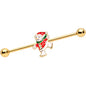 14 Gauge Gold Tone Skating Snowman Christmas Industrial Barbell 38mm