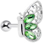 16 Gauge 1/4 Green Gem Lacy Butterfly Cartilage Tragus Earring