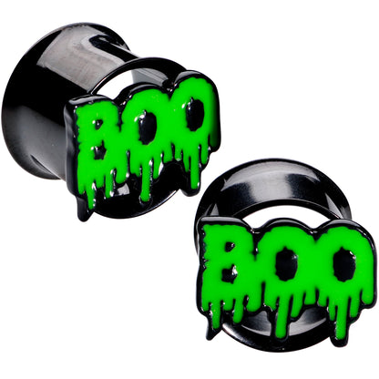 Green Boo Halloween Double Flare Plug Set