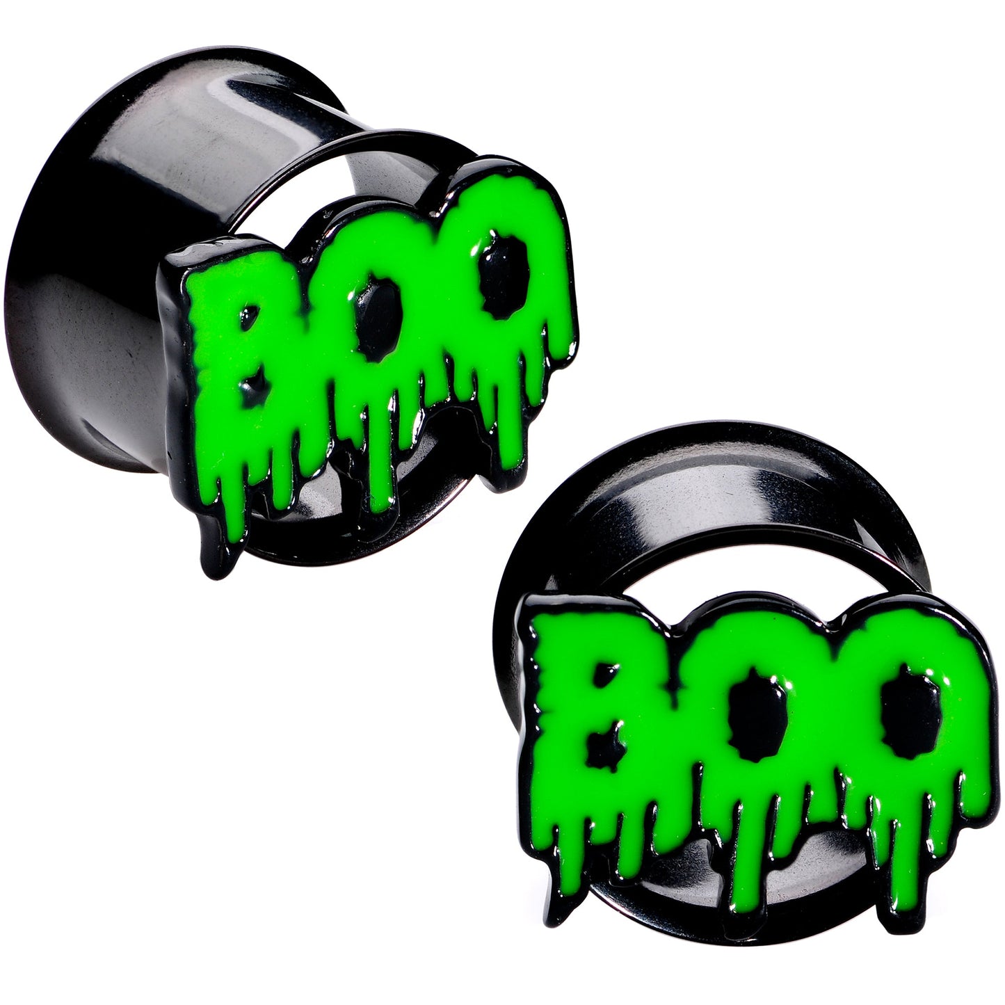 Green Boo Halloween Double Flare Plug Set