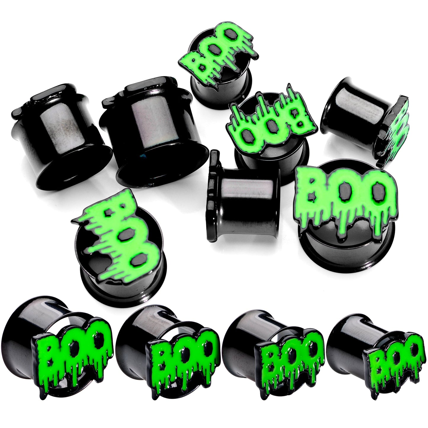 Green Boo Halloween Double Flare Plug Set