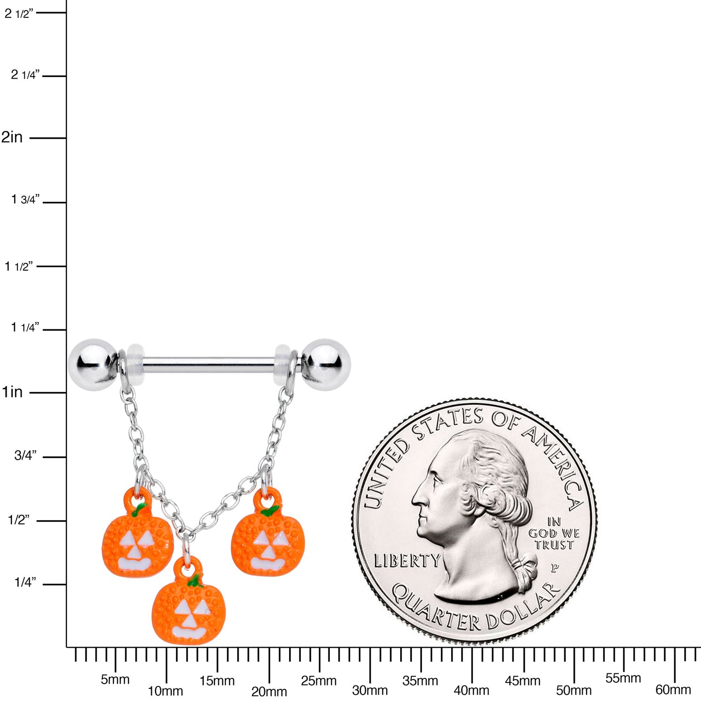 14 Gauge 9/16 Pumpkin Halloween Chain Dangle Nipple Ring Set