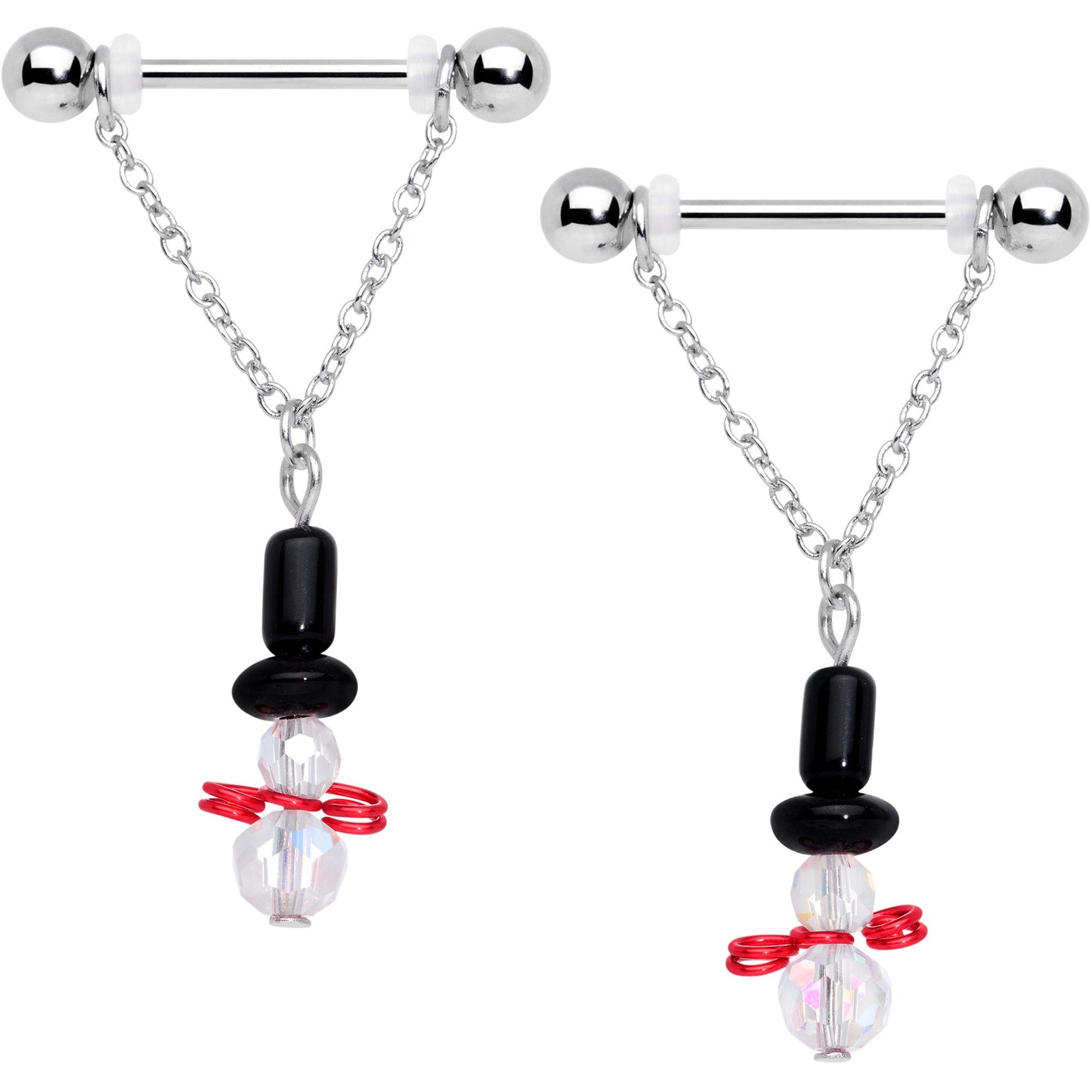 14 Gauge 11/16 Aurora Gem Snowman Christmas Dangle Nipple Ring Set