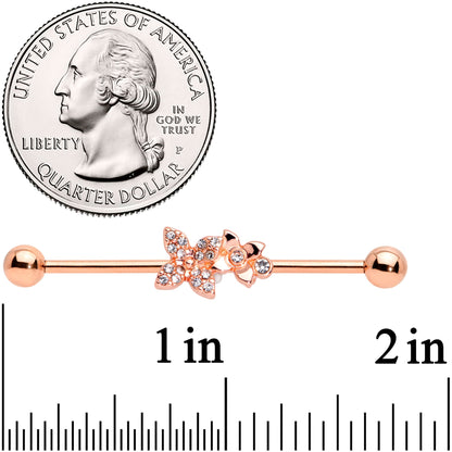 14 Gauge Clear Gem Rose Gold Tone Butterfly Industrial Barbell 38mm