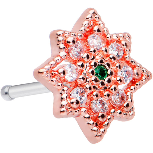 20 Gauge 1/4 Green Gem Rose Gold Tone Evening Star Nose Bone