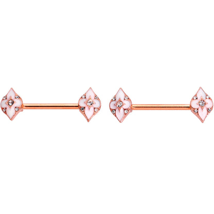 14 Gauge 9/16 Clear Gem Rose Gold Tone Pink Cross Nipple Ring Set