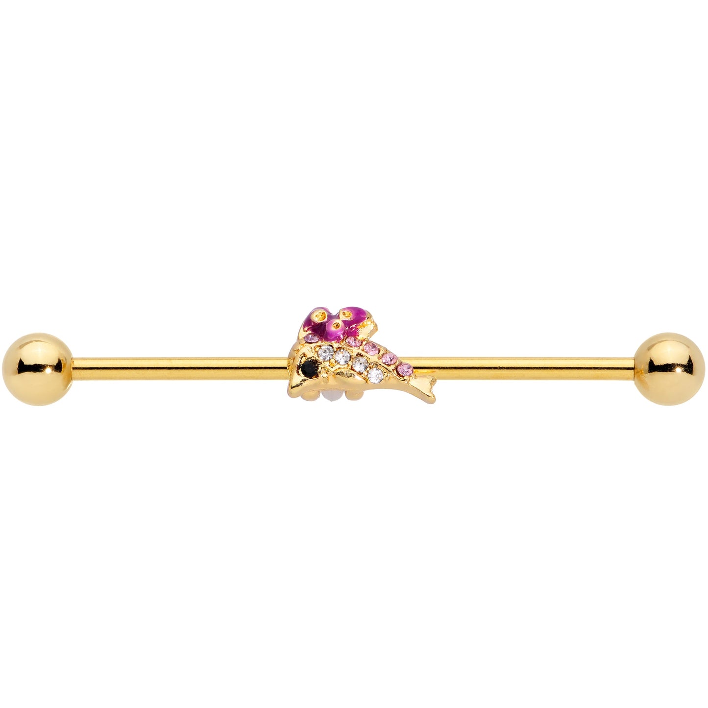 14 Gauge Purple Gem Gold Tone Dainty Dolphin Industrial Barbell 38mm