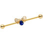 14 Gauge Blue Gem Gold Tone Beautiful Bee Industrial Barbell 38mm