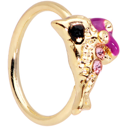 20 Gauge 5/16 Purple Gem Gold Tone Dainty Dolphin Nose Hoop