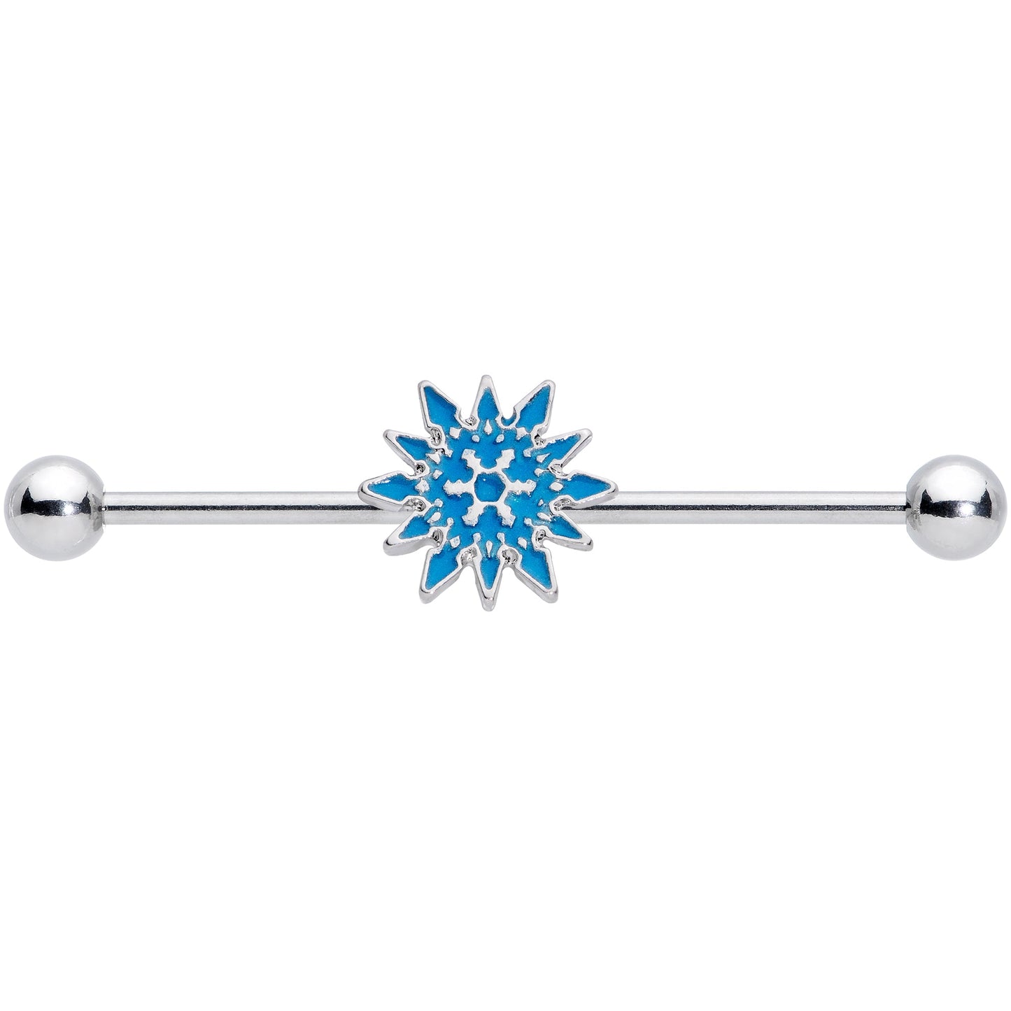 14 Gauge Blue Winter Snowflake Christmas Industrial Barbell 38mm