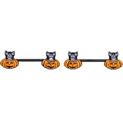 14 Gauge 9/16 Black Cat Surprise Pumpkin Halloween Nipple Ring Set