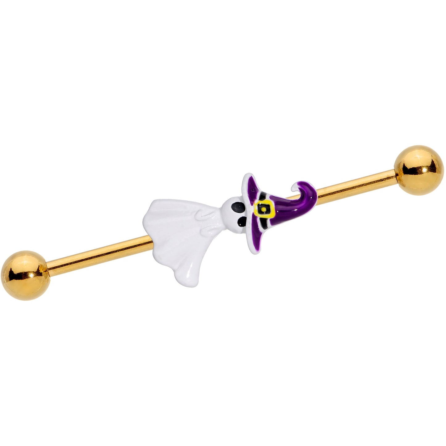 14 Gauge Gold Tone Ghost Witch Halloween Industrial Barbell 38mm