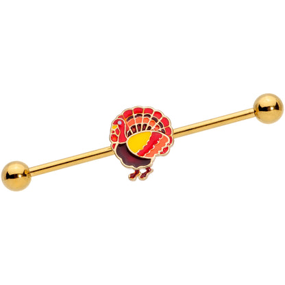 14 Gauge Gold Tone Turkey Thanksgiving Industrial Barbell 38mm