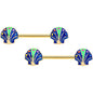 14 Gauge 9/16 Gold Tone Blue Shells Barbell Nipple Ring Set