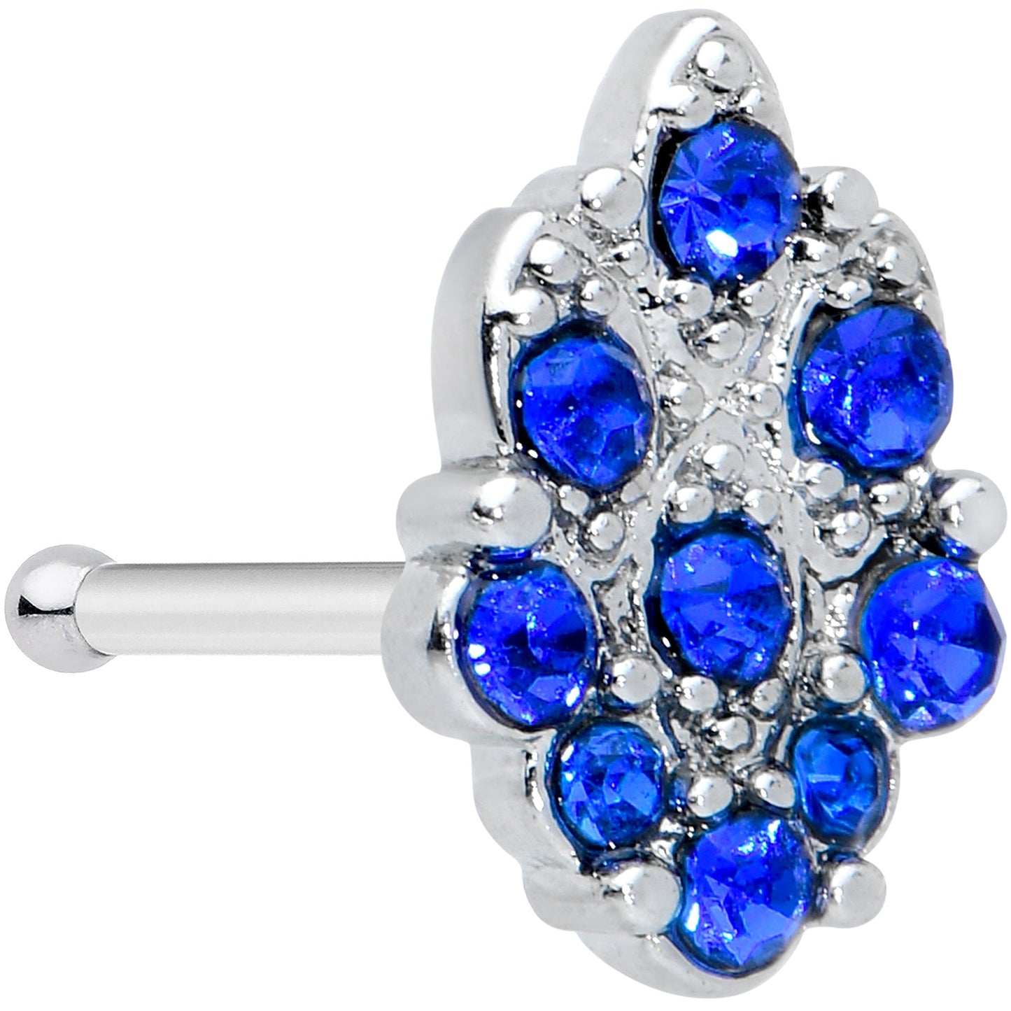 20 Gauge 1/4 Blue CZ Gem Fountain Nose Bone