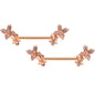 14 Gauge 9/16 Clear Gem Rose Gold Tone Butterfly Duo Nipple Ring Set