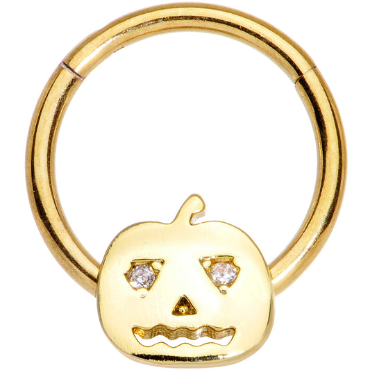 16 Gauge 3/8 Clear CZ Gold Tone Pumpkin Halloween Hinged Segment Ring