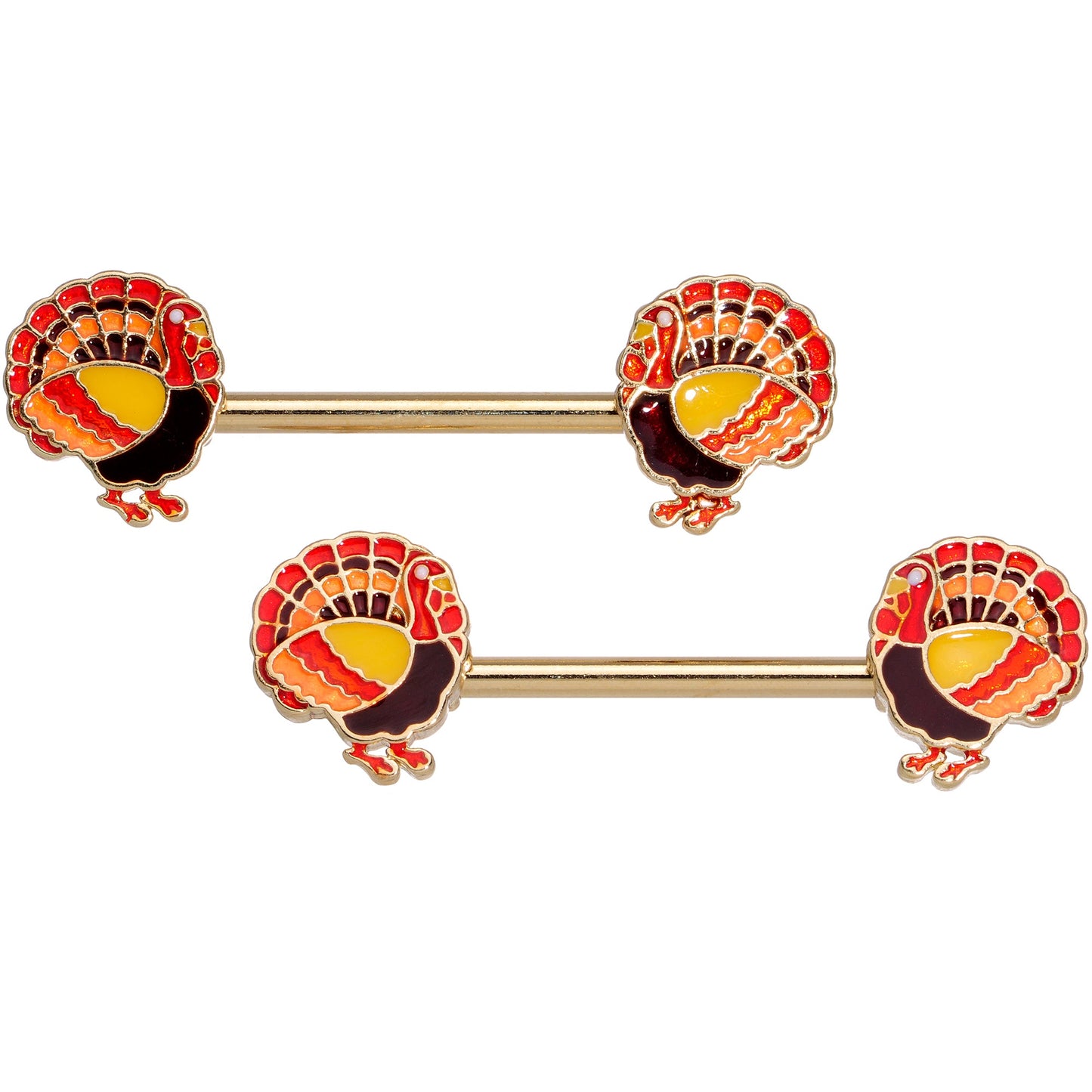 14 Gauge 9/16 Gold Tone Turkey Thanksgiving Barbell Nipple Rings