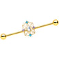 14 Gauge White Synthetic Opal Gold Tone Web Industrial Barbell 38mm