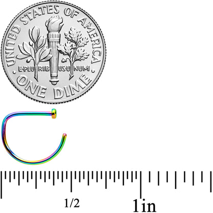 20 Gauge 3/8 Rainbow Implant Grade Titanium D Shape Nose Hoop