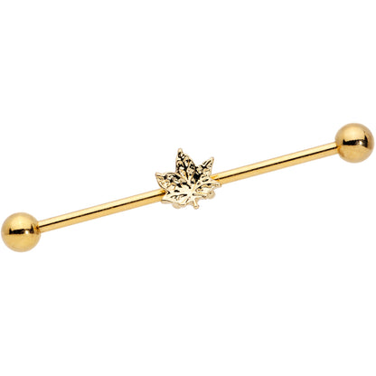 14 Gauge Golden Pot Leaf Industrial Barbell 38mm