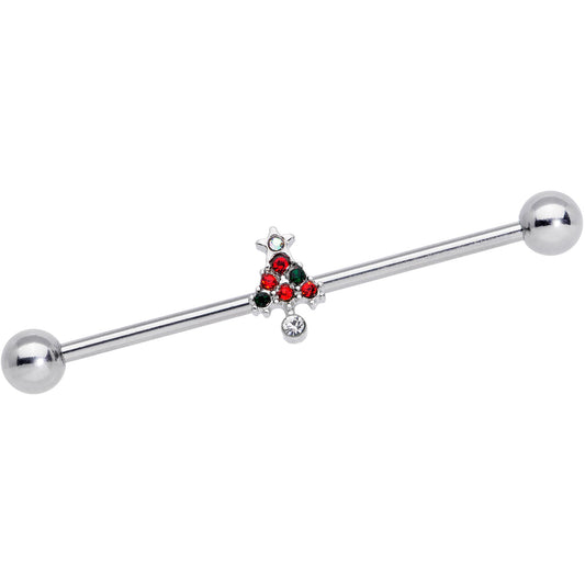 14 Gauge Clear Red Green Gem Christmas Tree Industrial Barbell 38mm