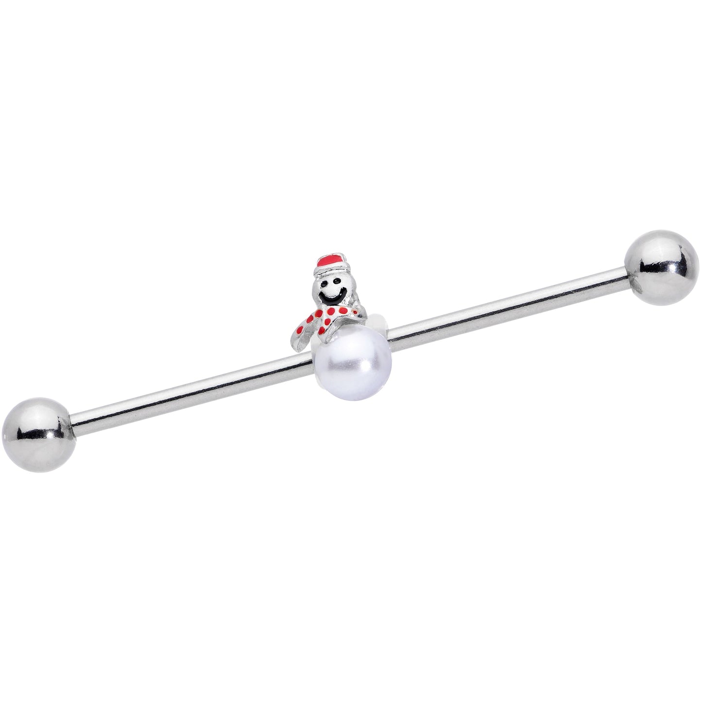 14 Gauge Pearlescent Orb Snowman Christmas Industrial Barbell 38mm