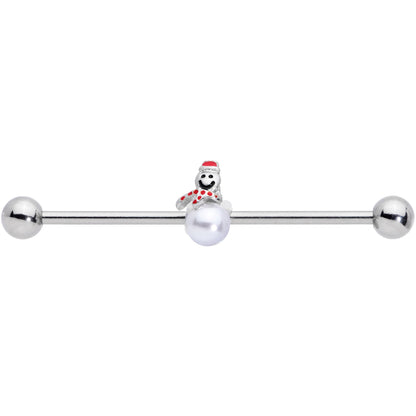 14 Gauge Pearlescent Orb Snowman Christmas Industrial Barbell 38mm