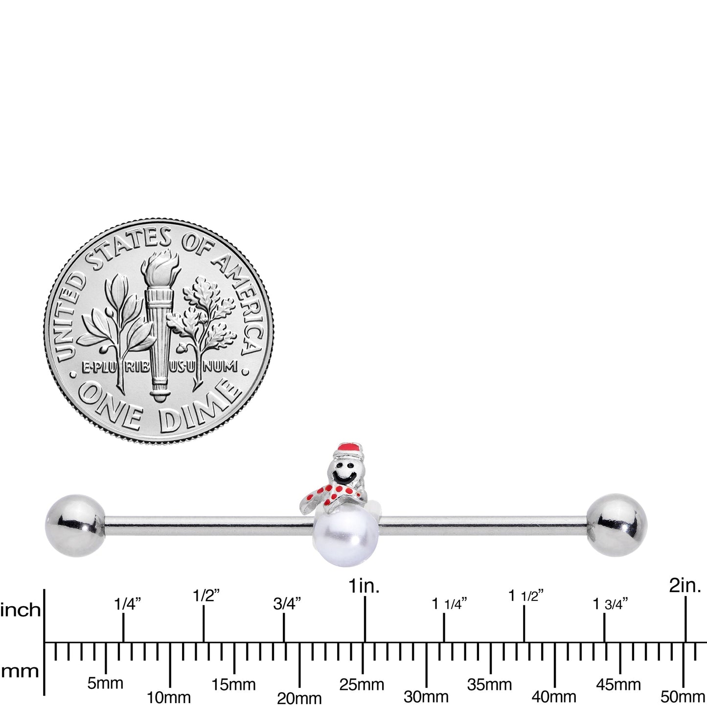 14 Gauge Pearlescent Orb Snowman Christmas Industrial Barbell 38mm