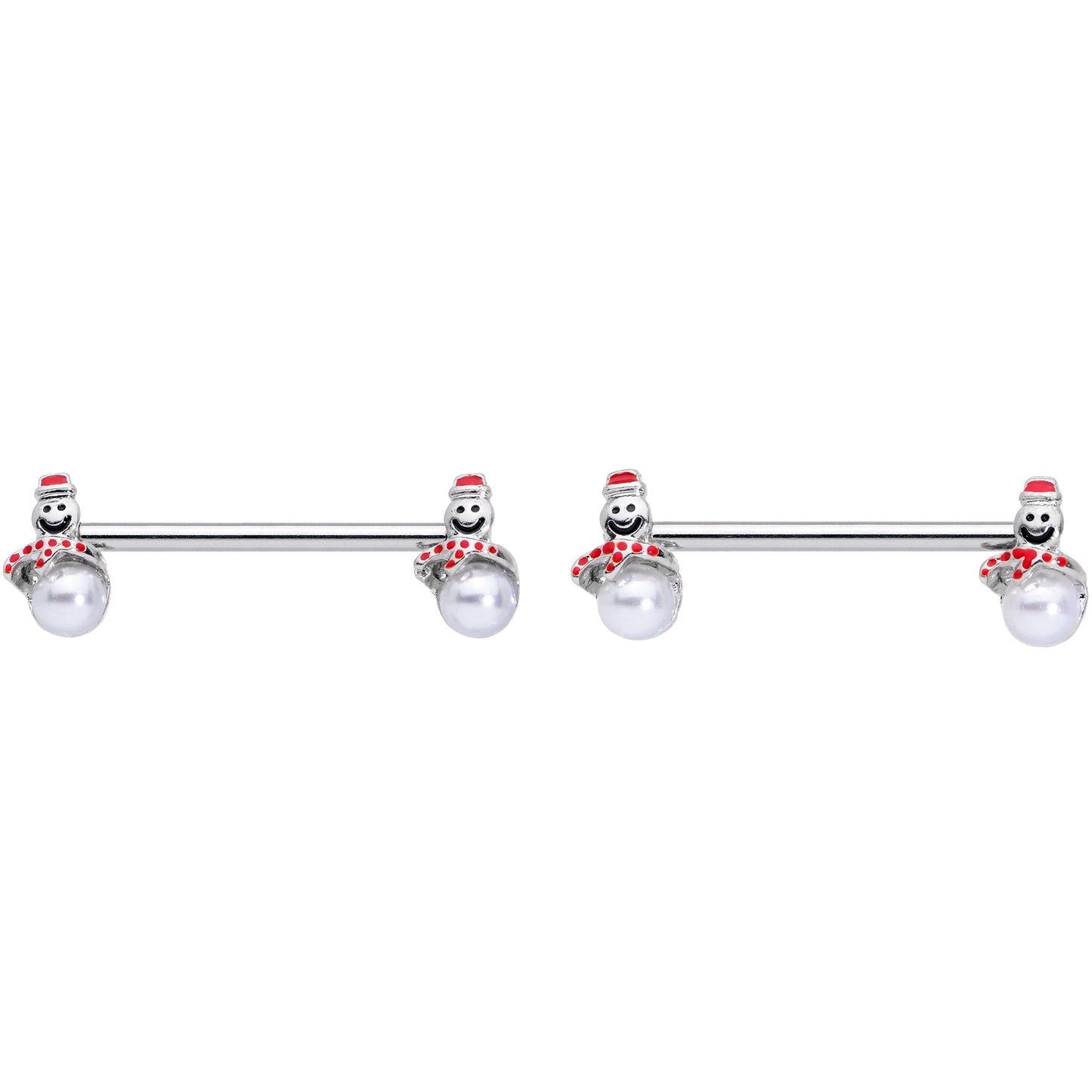 14 Gauge 5/8 Pearlescent Orb Snowman Christmas Barbell Nipple Ring Set