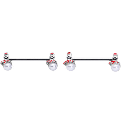 14 Gauge 5/8 Pearlescent Orb Snowman Christmas Barbell Nipple Ring Set