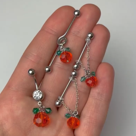 14 Gauge Green Orange Gem Pumpkin Halloween Dangle Project Bar 38mm