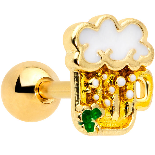 16 Gauge 1/4 Gold Tone St Patricks Beer Mug Cartilage Tragus Earring