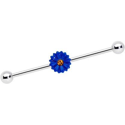 14 Gauge Yellow Gem Blue Sunflower Industrial Barbell 38mm