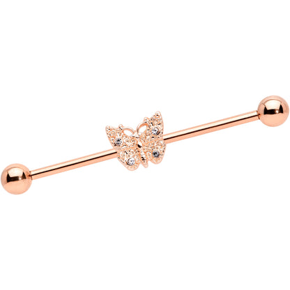 14 Gauge Clear Gem Rose Gold Tone Butterfly Industrial Barbell 38mm