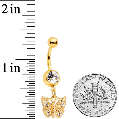 Gold Tone Clear Gem Baroque Butterfly Dangle Belly Ring