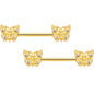 14 Gauge 9/16 Clear Gem Gold Tone Baroque Butterfly Nipple Ring Set