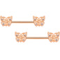 14 Gauge 9/16 Clear Gem Rose Gold Tone Butterfly Nipple Ring Set