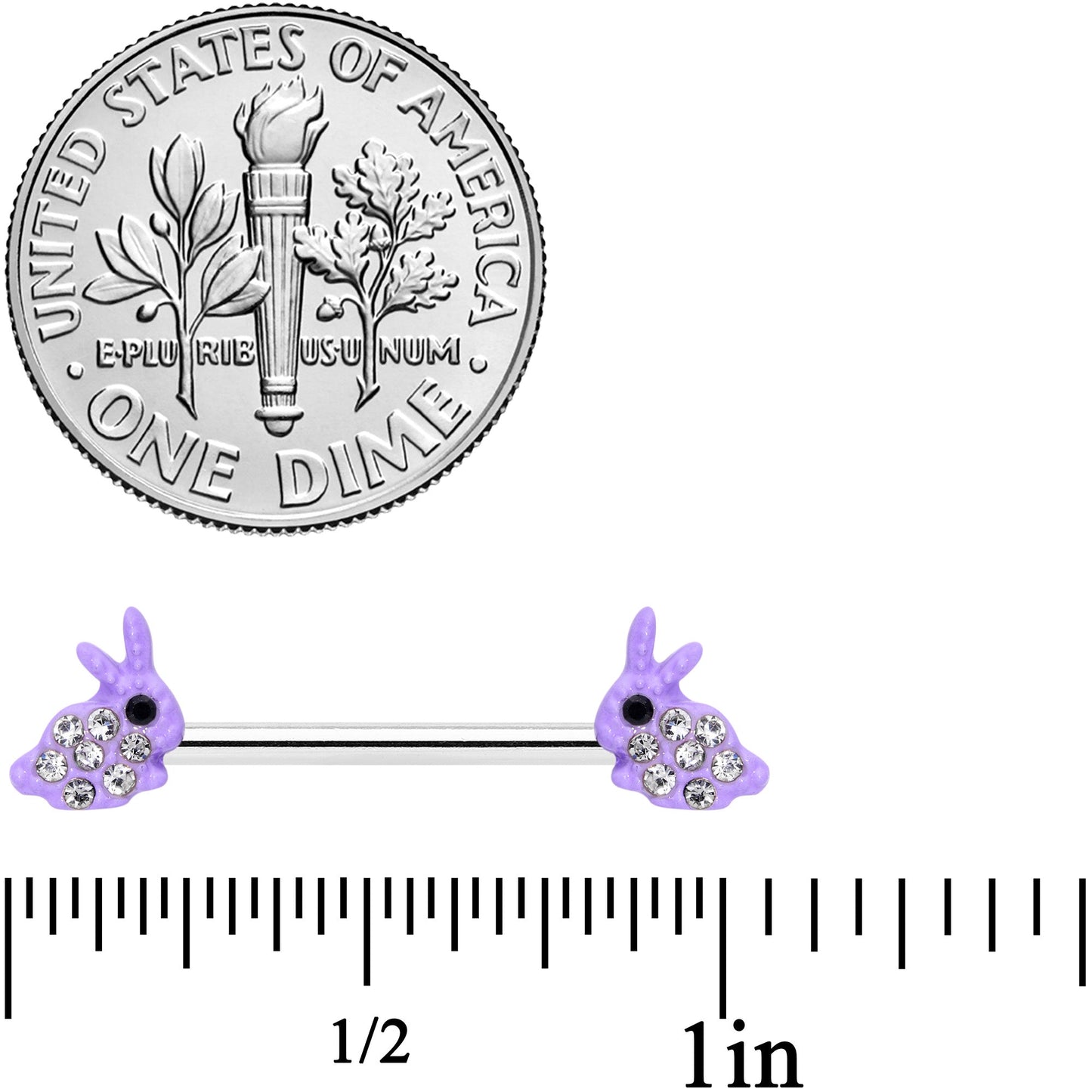 14 Gauge 9/16 Clear Gem Purple Easter Bunny Barbell Nipple Ring Set