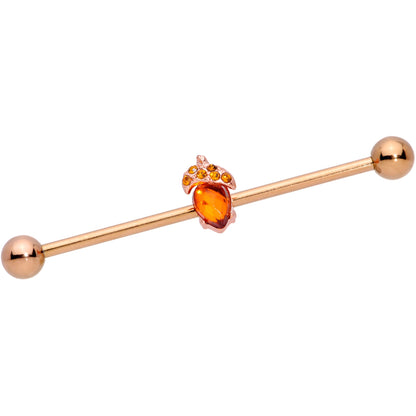 14 Gauge Brown Gem Rose Gold Tone Fall Autumn Acorn Industrial Barbell 38mm