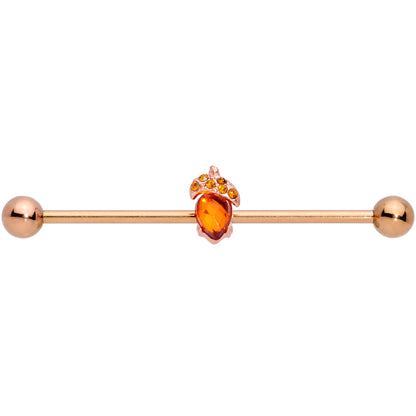 14 Gauge Brown Gem Rose Gold Tone Fall Autumn Acorn Industrial Barbell 38mm