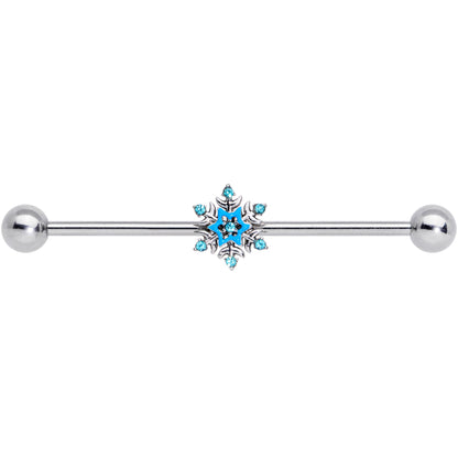 14 Gauge Aqua Gem Winter Snowflake Christmas Industrial Barbell 38mm