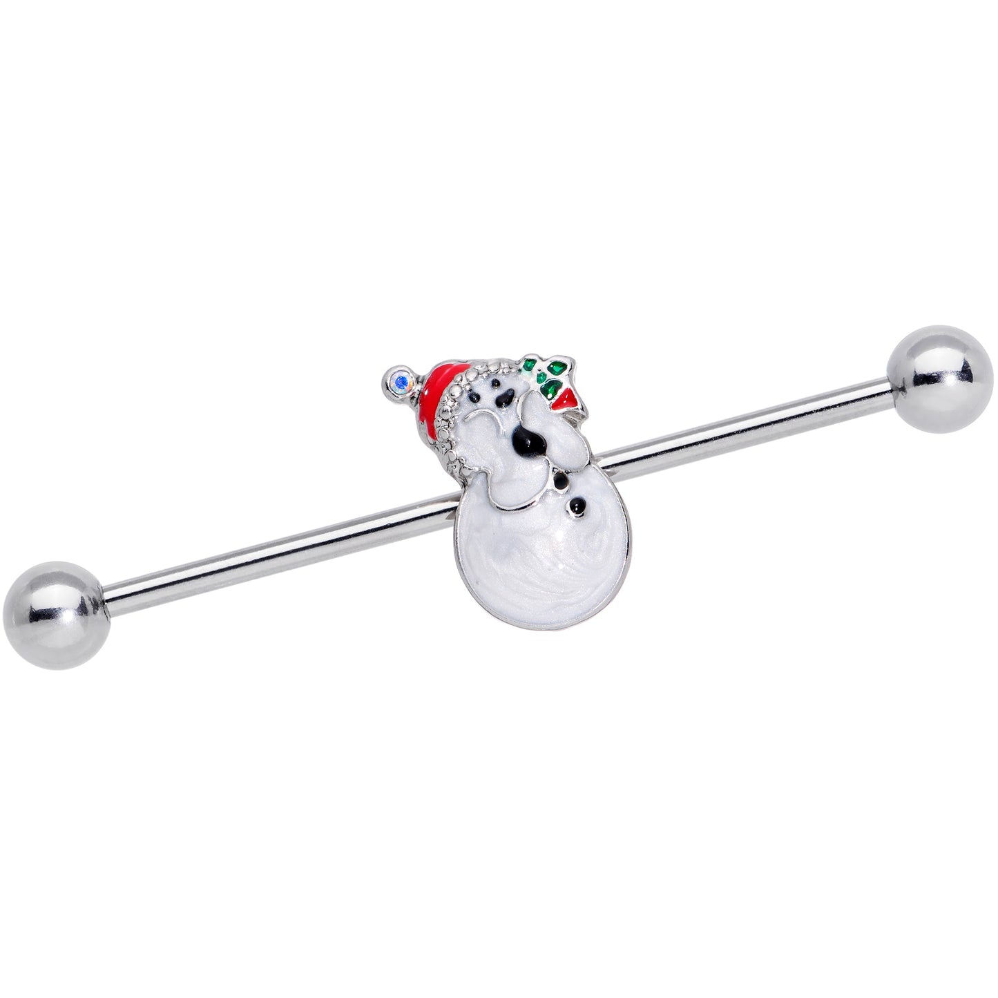 14 Gauge Aurora Green Gem Snowman Christmas Industrial Barbell 38mm