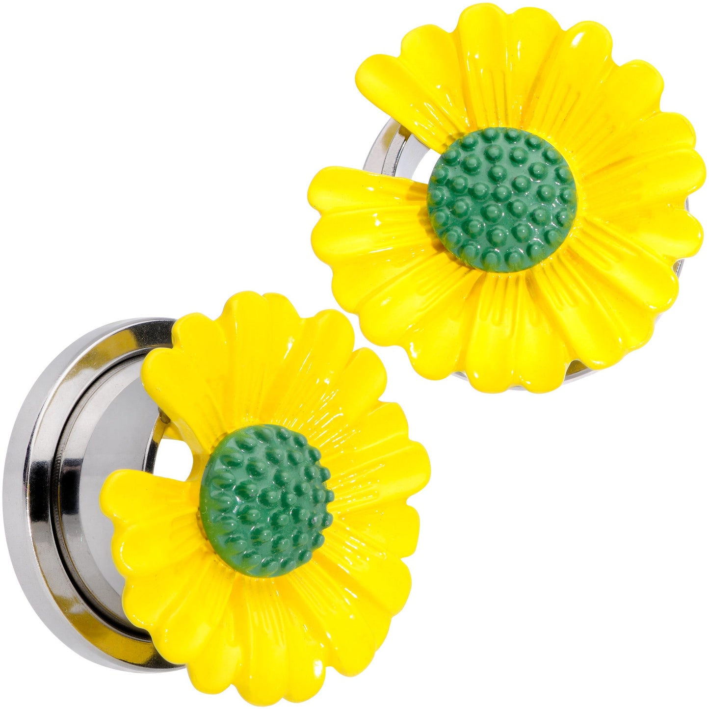 Yellow Daisy Flower Screw Fit Plug Set