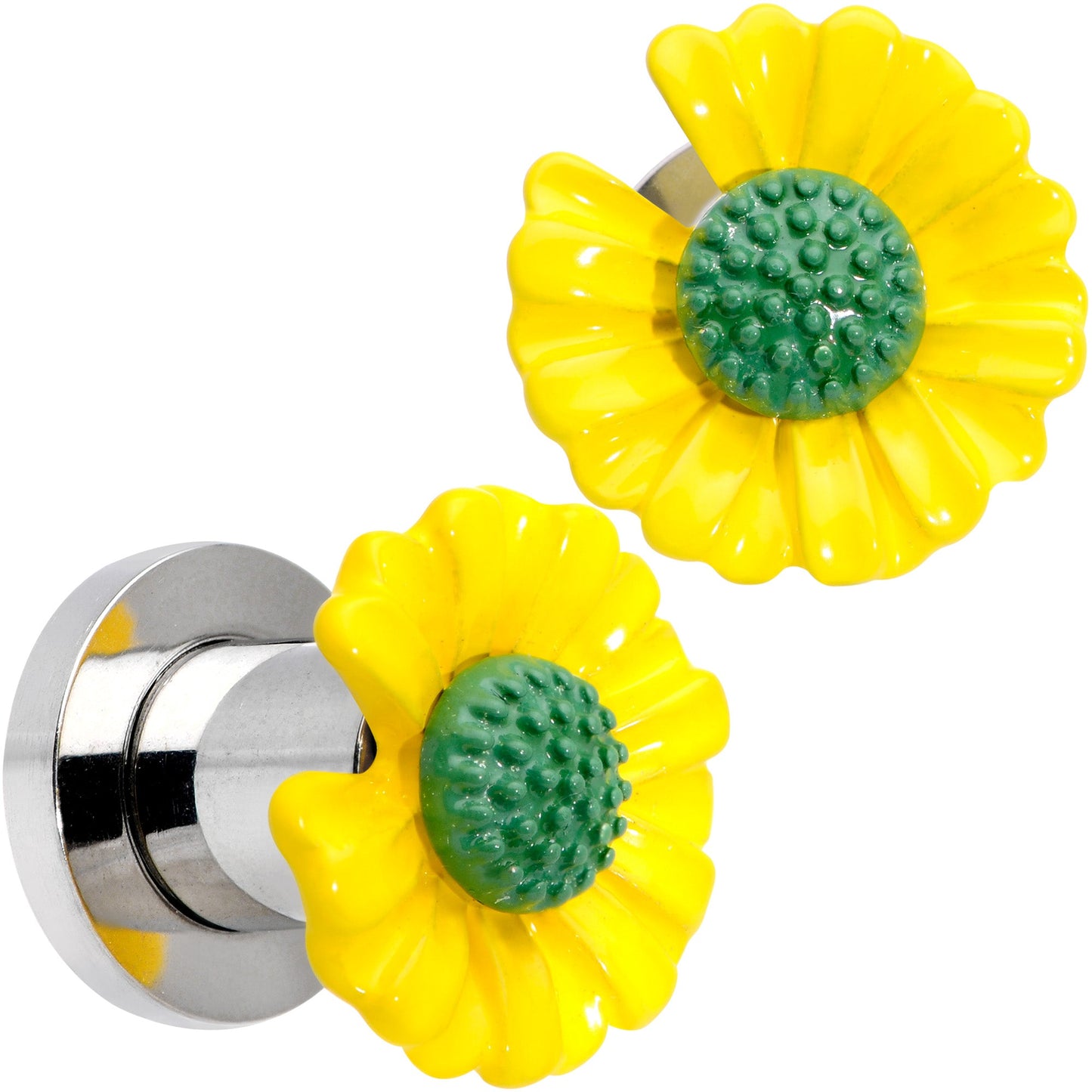 Yellow Daisy Flower Screw Fit Plug Set