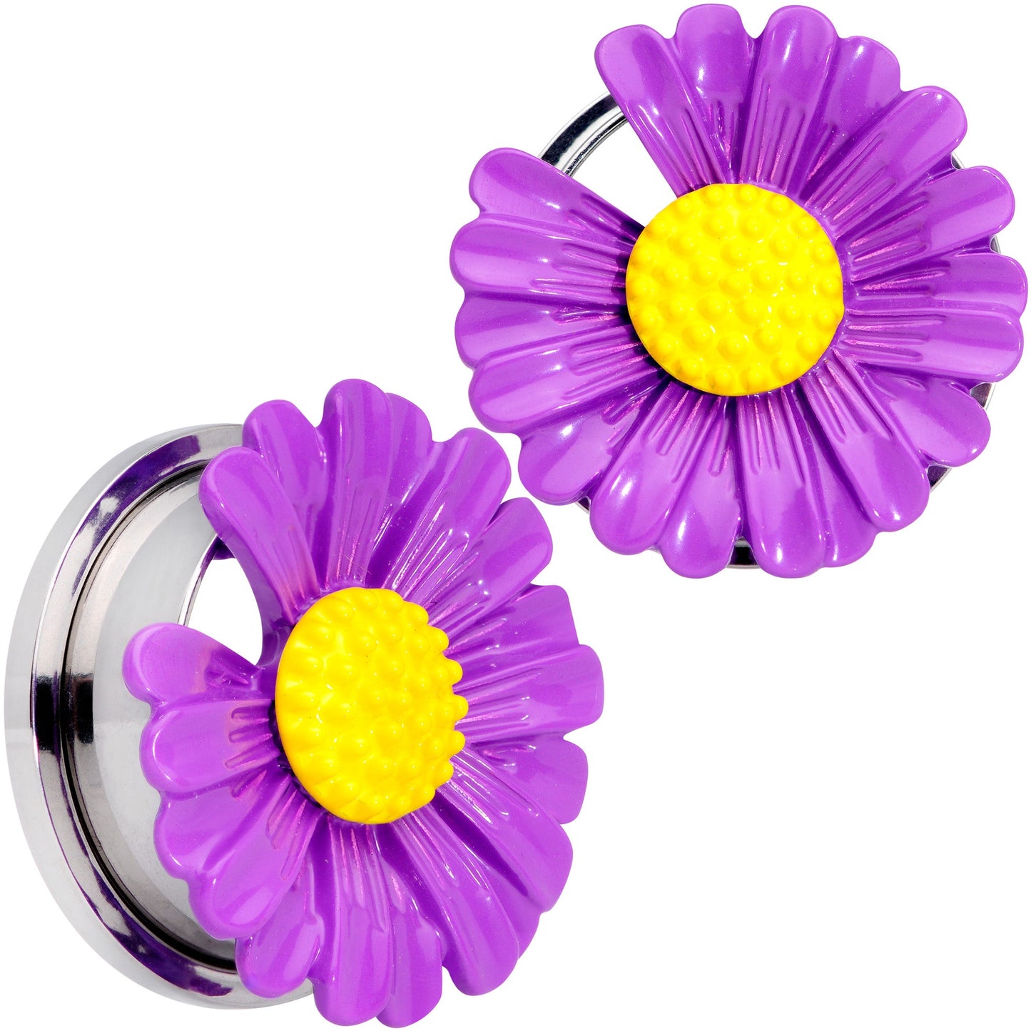 Purple Daisy Flower Screw Fit Plug Set